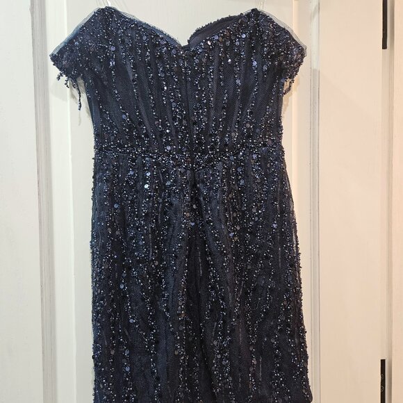 Fringe Off-the-Shoulder Beaded Sequin Homecoming Dress with Slit - Picture 4 of 5